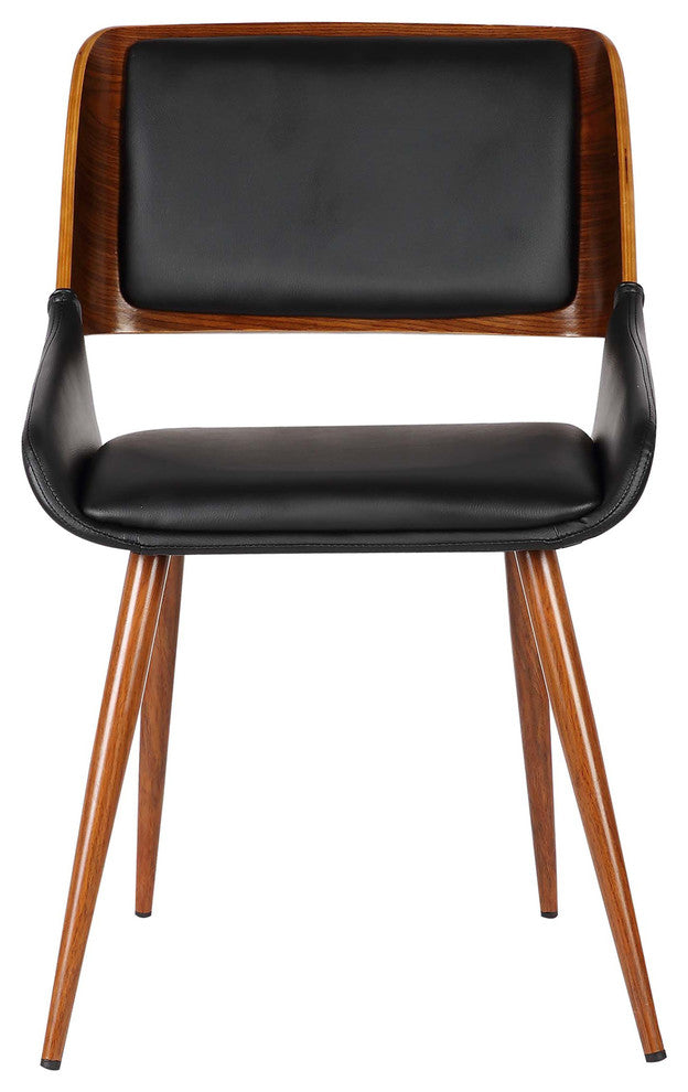 Carmela Dining Chair, Walnut Finish and Black Faux Leather