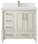 Aberdeen 36" Center Sink Bath Vanity, Alabaster 2" White Quartz