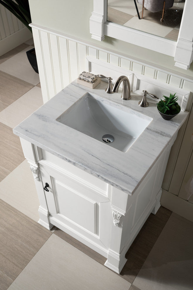 Brookfield 26" Bright White Vanity, Arctic Fall Solid Surface Top