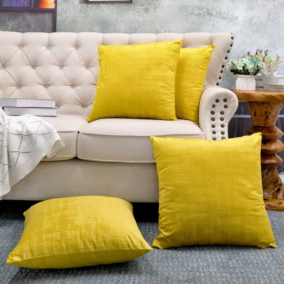 Serenta Textured Velvet Pillow Shell, Set of 4, Sulphur