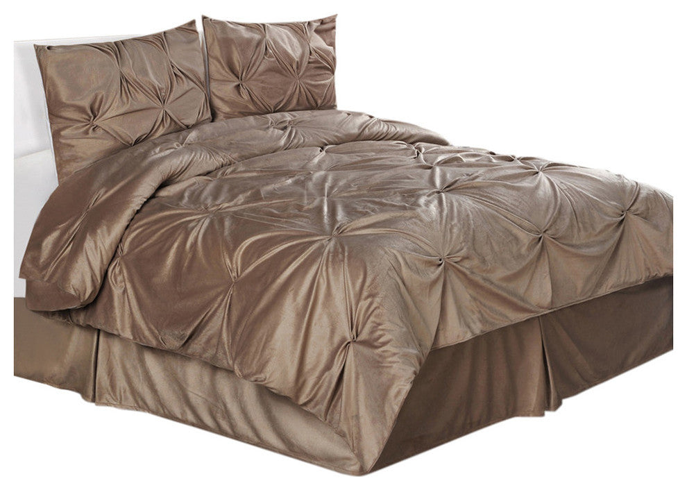 Pintuck Plush 3-PC Complete Comforter Set, Camel, Cal King, 4-Pc