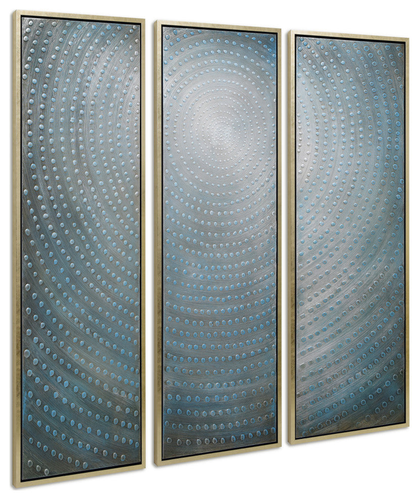 Concentric Textured Metallic Abstract Hand Painted Wall Art, 60"x20"
