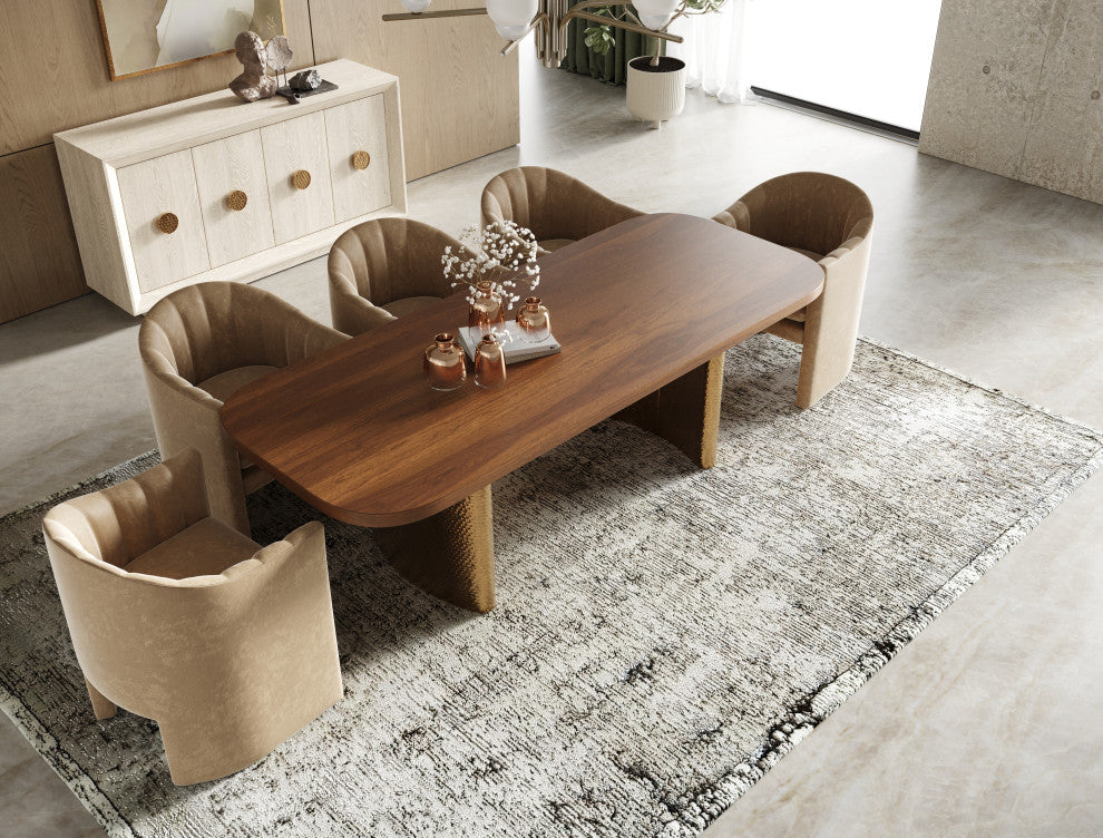 Modrest Marjorie Modern Walnut, Brushed Gold Rectangular Dining Table