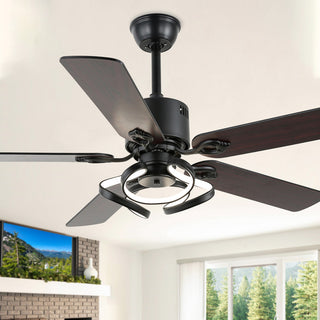 52" Modern Ceiling Fan with 5 Reversible Blades, Remote and LED Light, Black