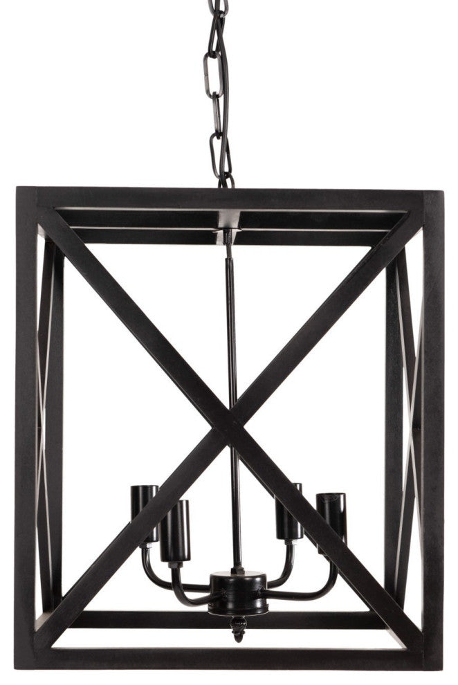 Farmhouse Pendant Lighting, X-Shaped Frame With Candelabra Style Lights, Black