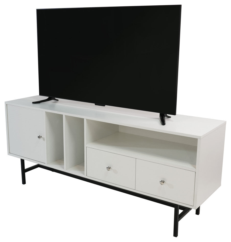 Rochester 2-Drawer 4-Shelf TV Stand Credenza with Iron Legs, White