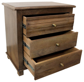 Corvin 3-Drawer Solid Wood Nightstand With Metal Glides, Antique Brown