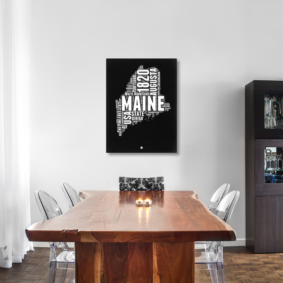 "Maine Black and White Map" Fine Art Print