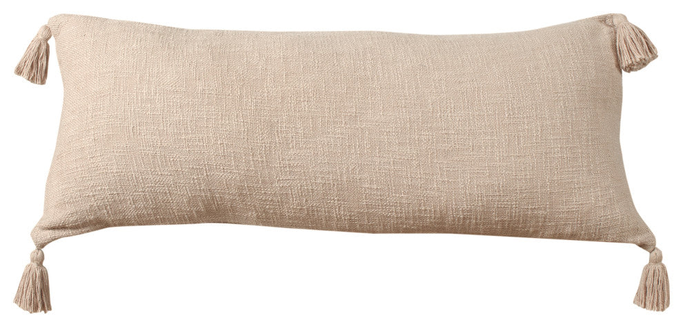 Ox Bay Handwoven Tan/Beige Solid Organic Cotton Pillow Cover, 14"x36"