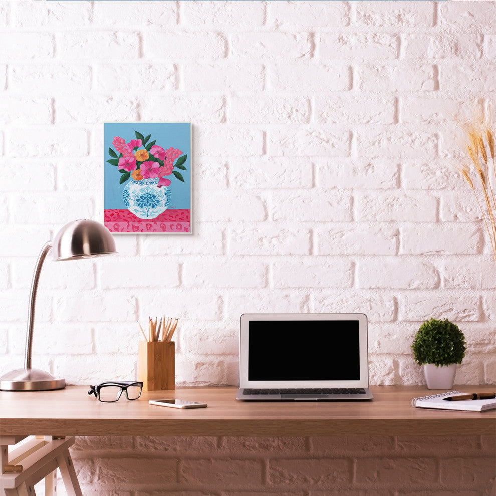 Flower Vase Pink Blue Painting, 10"x15"