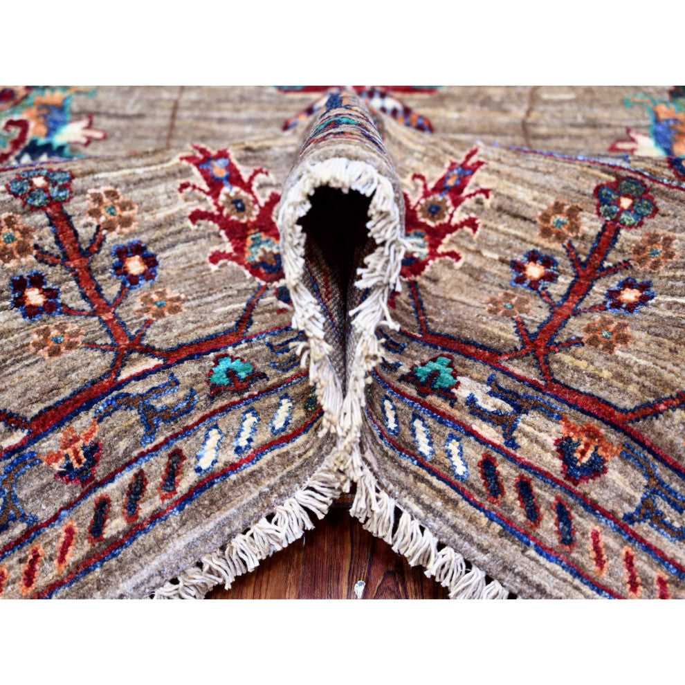 Carbon Gray Hand Knotted Sultani Pomegranate Design Wool Oriental Rug 7'9"x9'6"