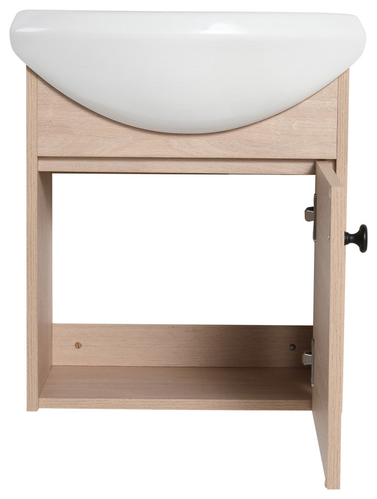 18 inch Wood Wall-Mounted Bathroom Vanity Set with Integrated Ceramic Sink