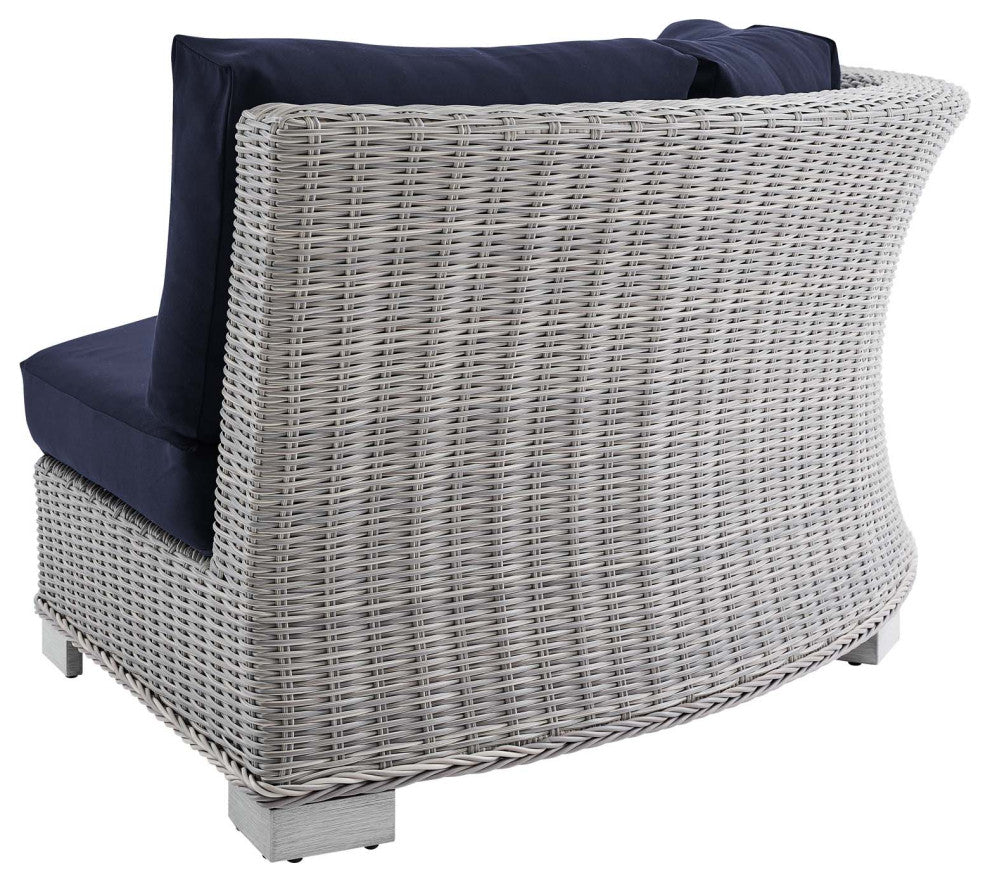 Sofa Corner Chair, Sunbrella, Round, Rattan, Gray Blue Navy, Outdoor