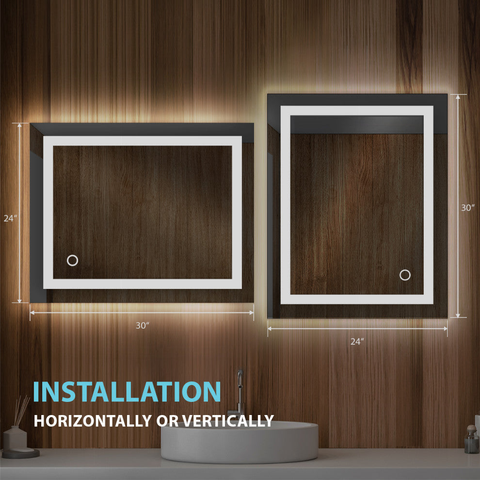 Fogless, Color Temperature Adjustable LED Mirror, 24"x30"