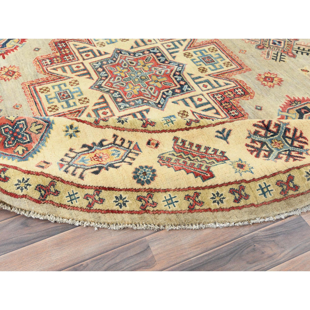 Pale Goldenrod, Special Kazak 100% Wool Hand Knotted Oriental Rug, 8'x7'9"
