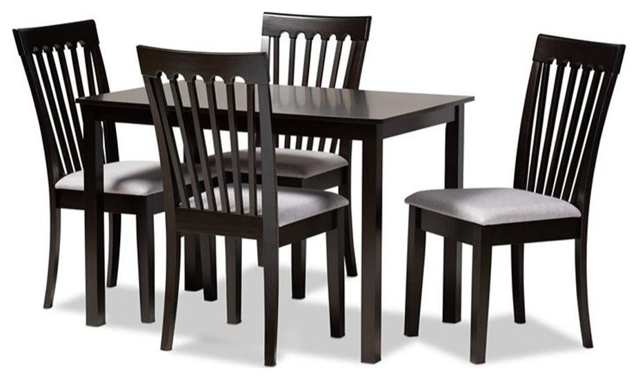 Minette Gray Fabric Upholstered Espresso Browned Wood 5-Piece Dining Set