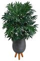 3' Bamboo Palm Artificial Plant, Gray Planter With Stand