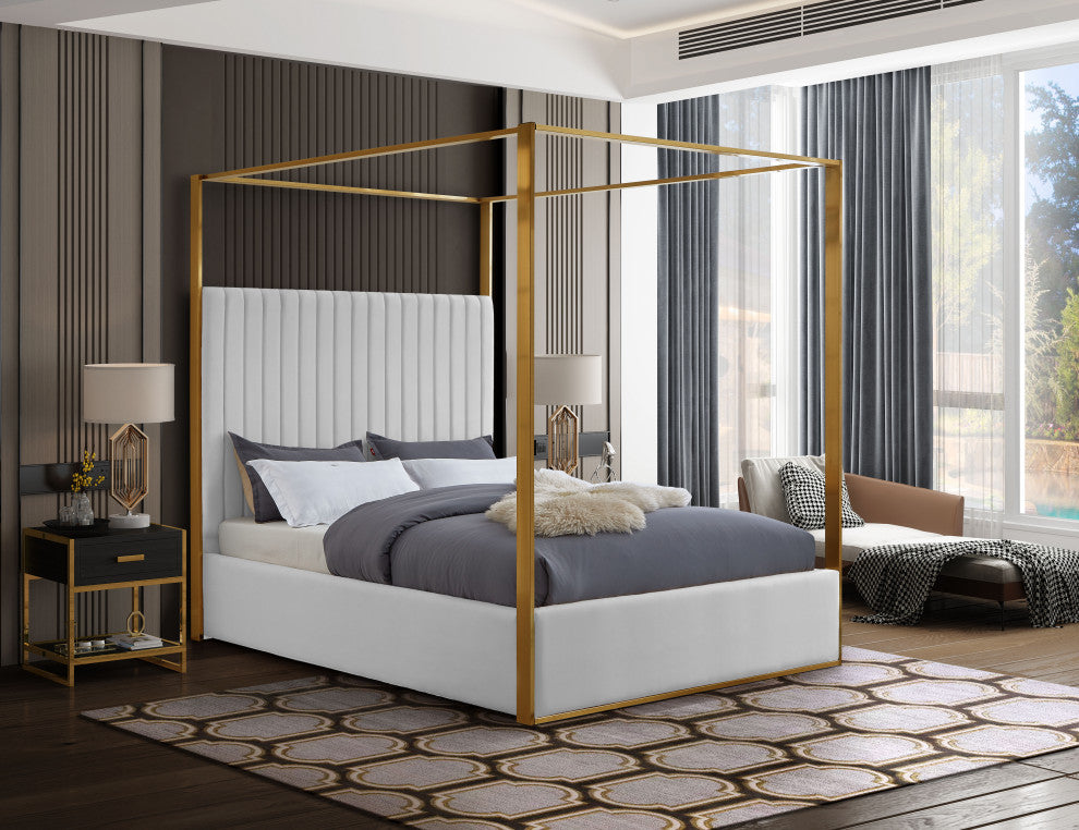 Jones Upholstered Bed, White, Queen, Vegan Leather