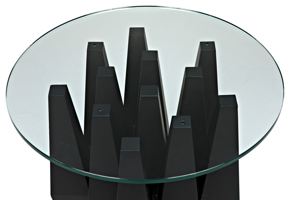Soldier Side Table, Black Metal with Glass Top