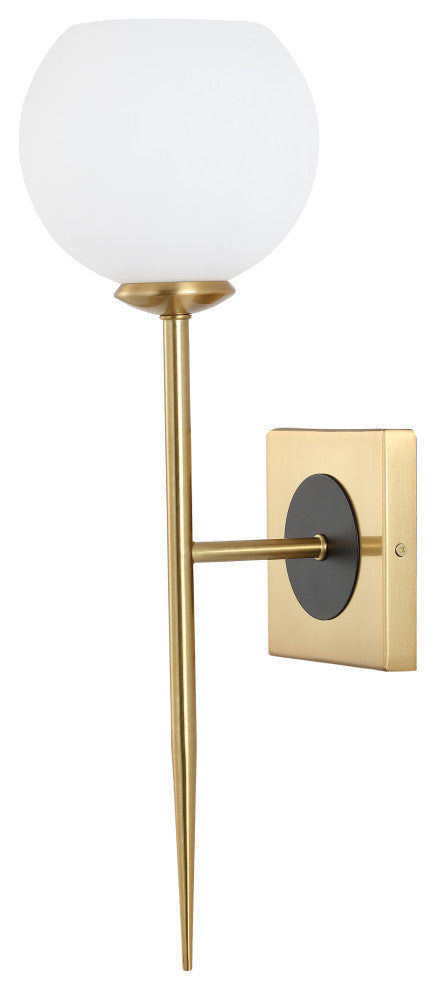 Sylvie 6" 1-Light Coastal French Country Iron LED Sconce, Brass Gold/White