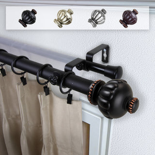 Bran 1" Double Curtain Rod, Black, 160-240"