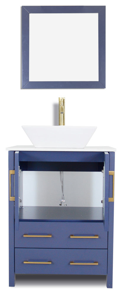 Vanity Art Bathroom Vanity Set With Sink, Blue, 24", Standard Mirror