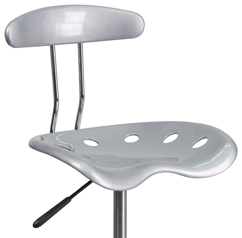 Vibrant Silver and Chrome Drafting Stool With Tractor Seat