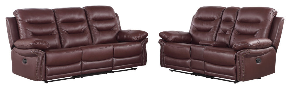 Anders Leather Air Match Recliner Collection Burgundy 2 Piece With Console