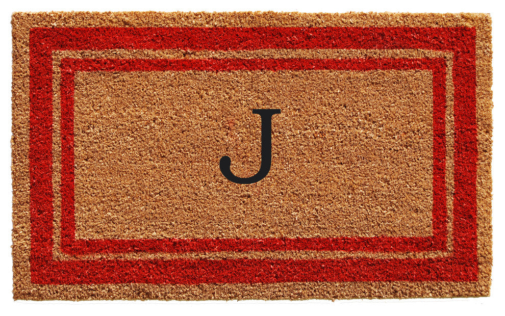 Red Border 24"x36" Monogram Doormat, Letter J