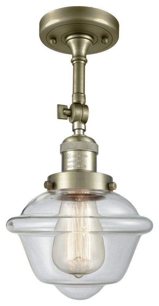 Small Oxford Semi-Flush Mount, Antique Brass, Glass: Clear