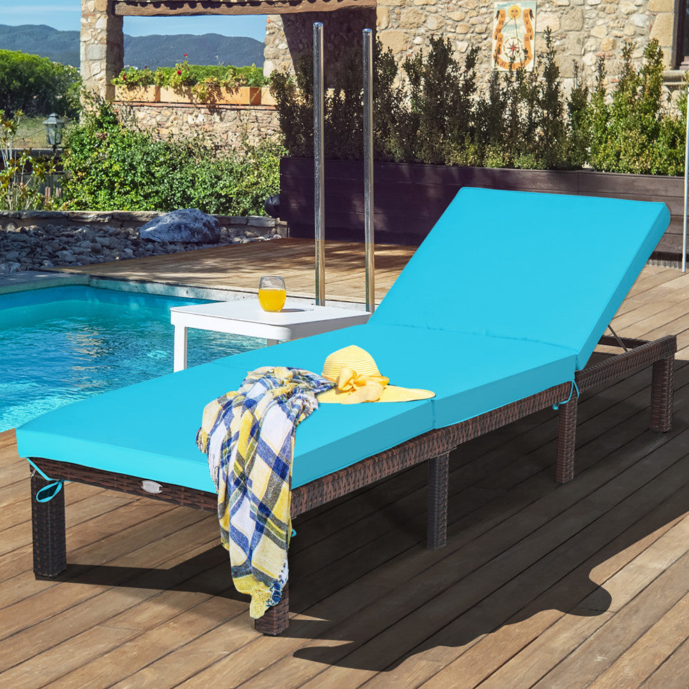 Costway Outdoor patio Lounge Chair Chaise Recliner Adjustable Turquoise
