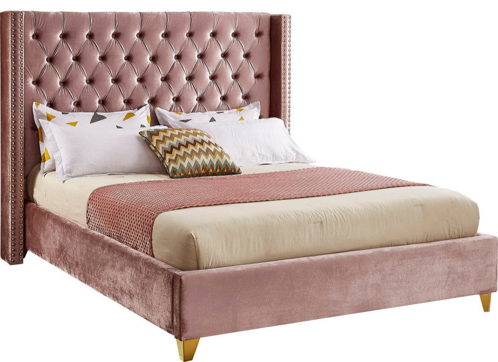 Barolo Velvet Upholstered Bed, Pink, King