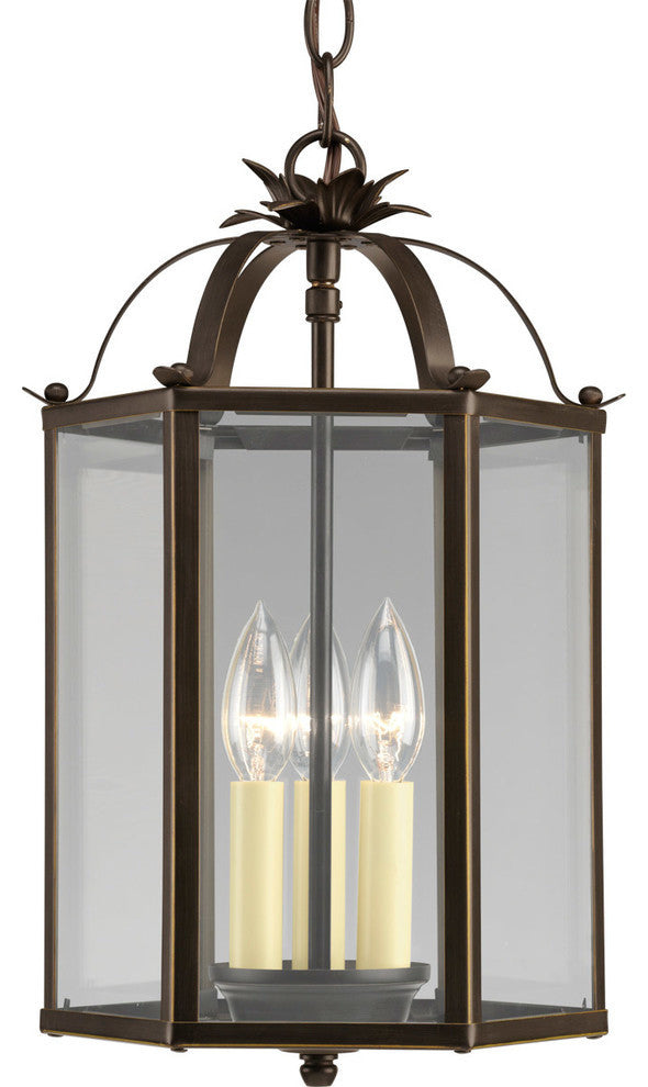 3-Light Foyer Antique Bronze White Alabaster Glass
