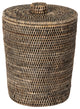 La Jolla Rattan Round Waste Basket With Plastic Insert and Lid, Black-Wash