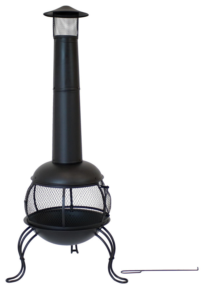 Sunnydaze 66" Chiminea Wood-Burning Fire Pit Steel Black and Rain Cap