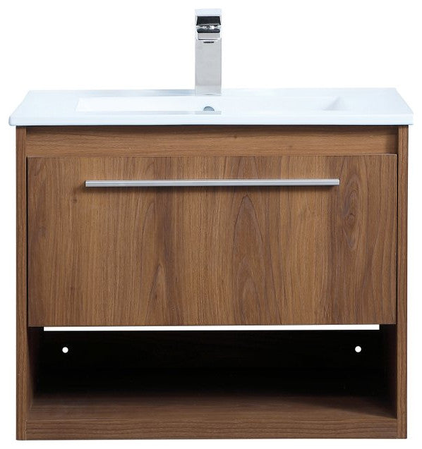 24" Single Bathroom Floating Vanity, Walnut Brown