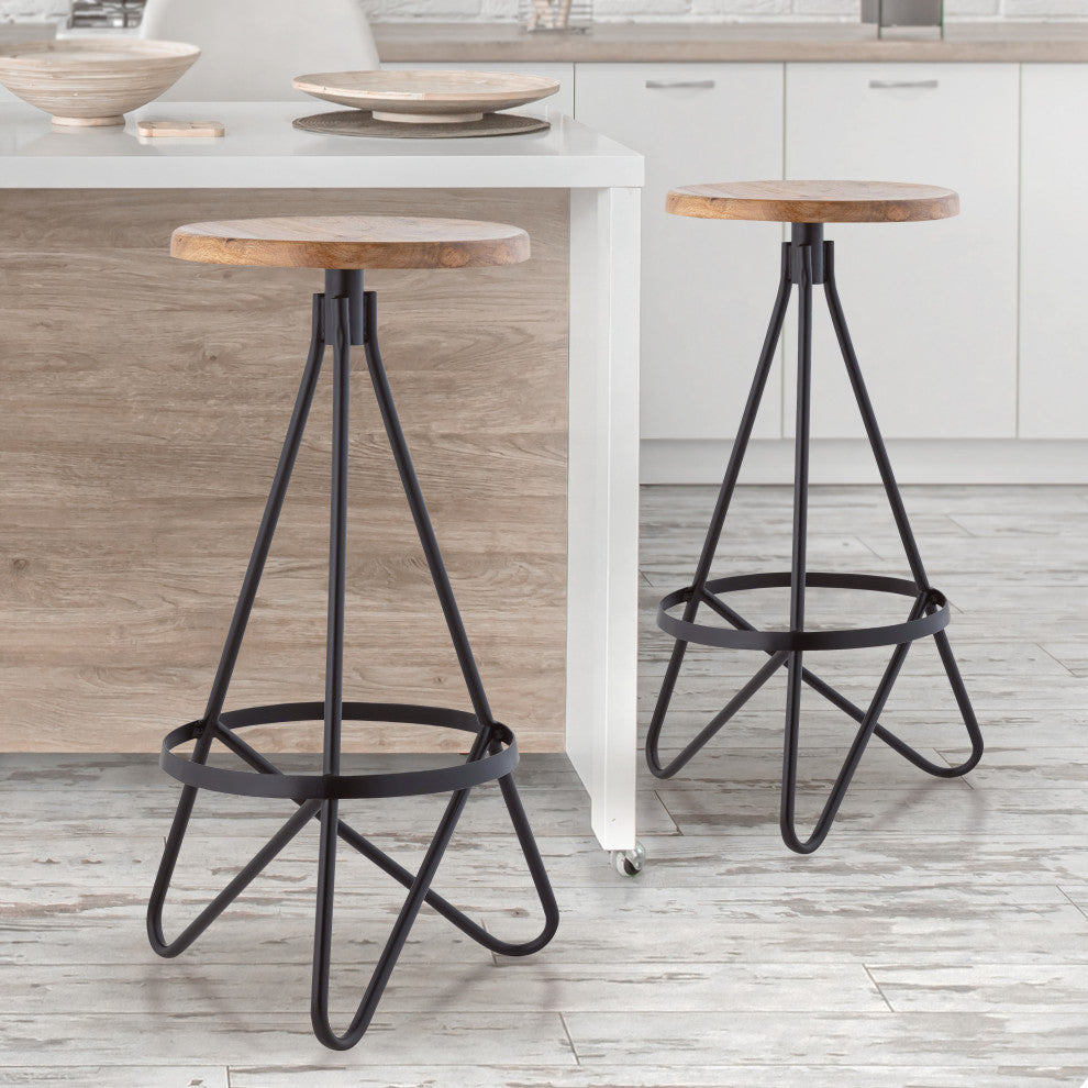 Spiroa Modern Industrial Metal Backless Circular Bar Stool, Brown