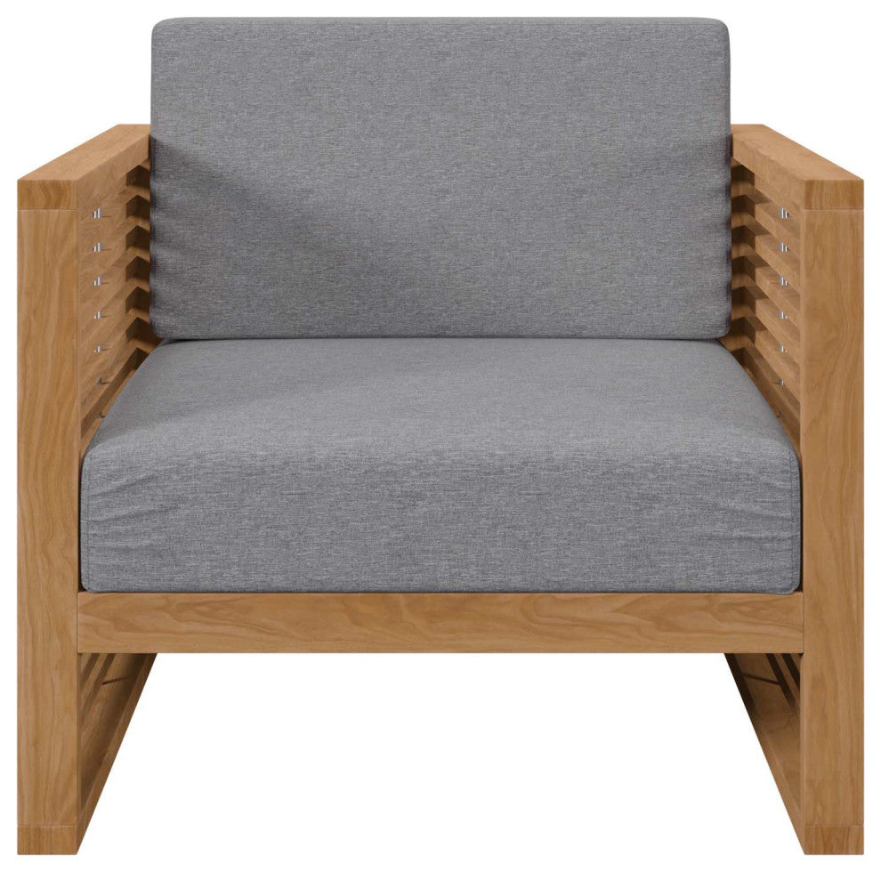 Lounge Chair Armchair, Gray Natural, Teak Wood, Modern, Outdoor Patio