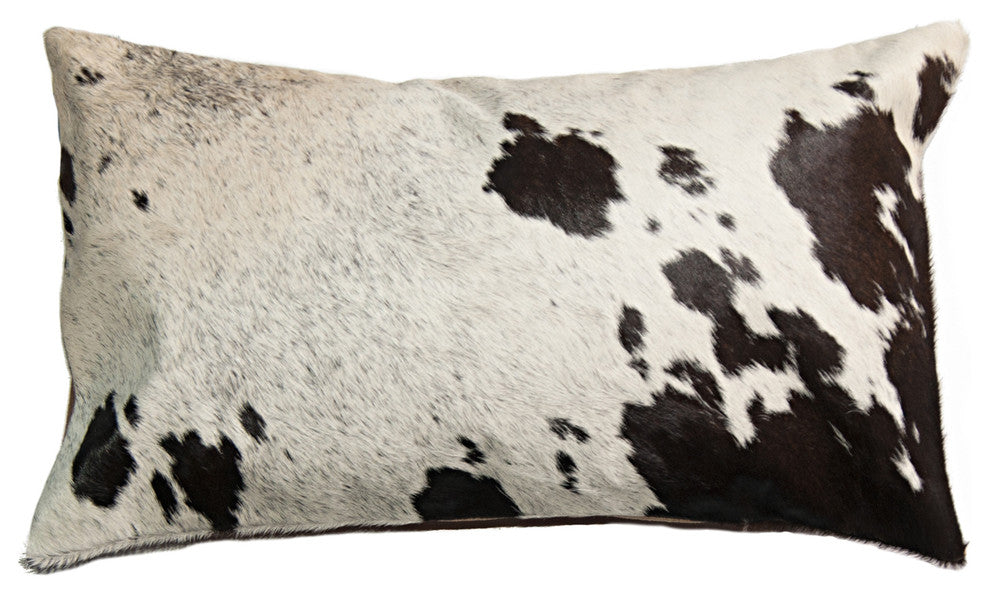 12"x20" Torino Cowhide Pillow, Salt and Pepper/Chocolate and White