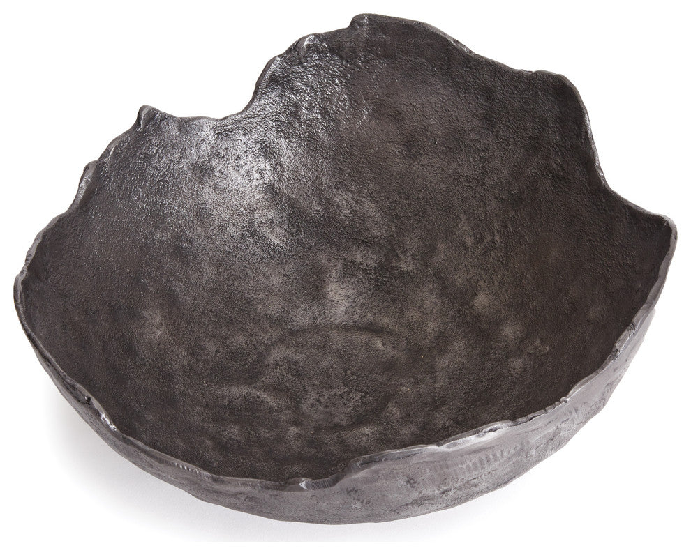 Large 16 in Free Form Dark Gray Decorative Bowl Organic Shape Modern Metal Round