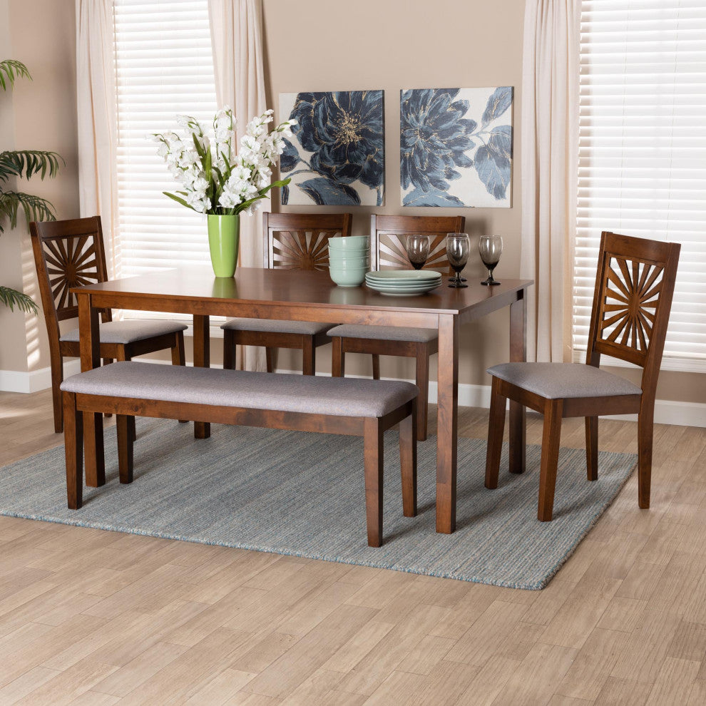 Loni Dining Collection, Gray/Walnut Brown, 6-Piece Dining Set