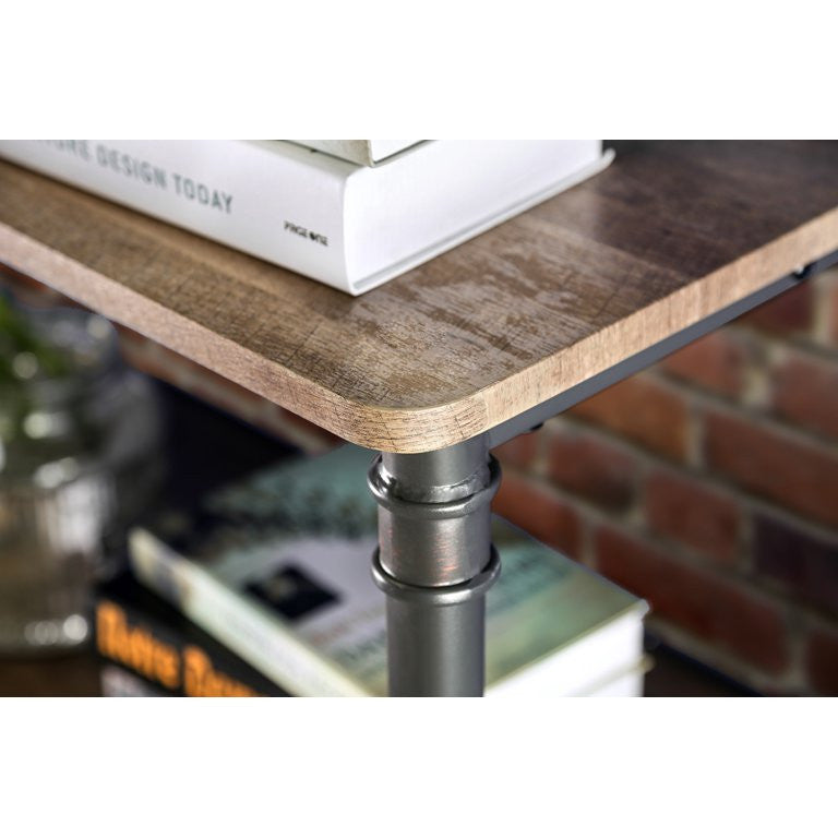 Industrial Bookcase, Pipe Metal Frame With Natural Wooden Shelves, Sand Black