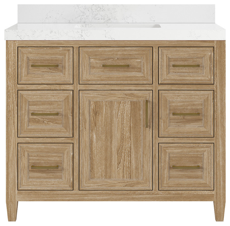 Santa Monica 42 Single Sink Bath Vanity in Whitewashed Teak 2" Empira Quartz