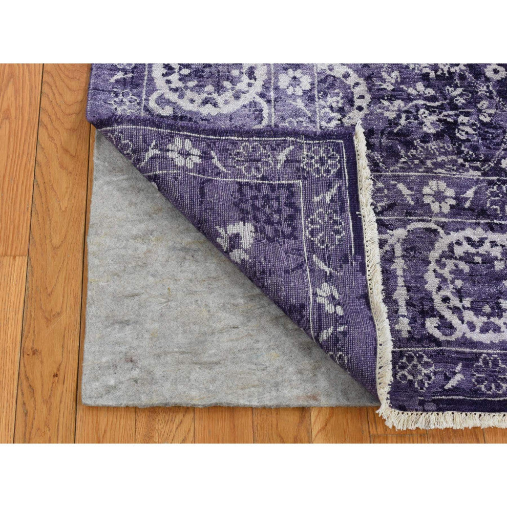 Medium Purple Transitional Tabriz Wool and Silk Hand Knotted Rug 4'10"x6'8"