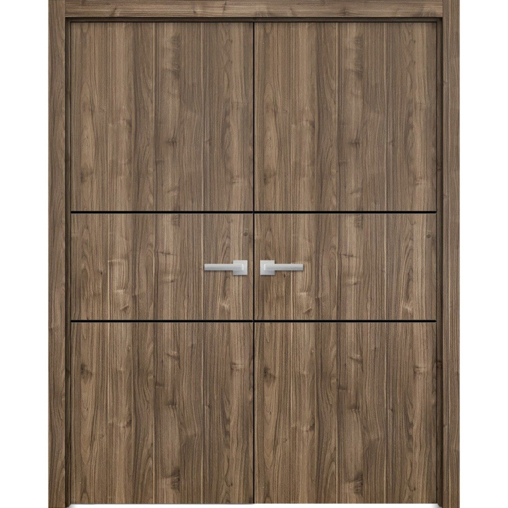Solid French Double Doors 84 x 80 | Planum 0014 Walnut with