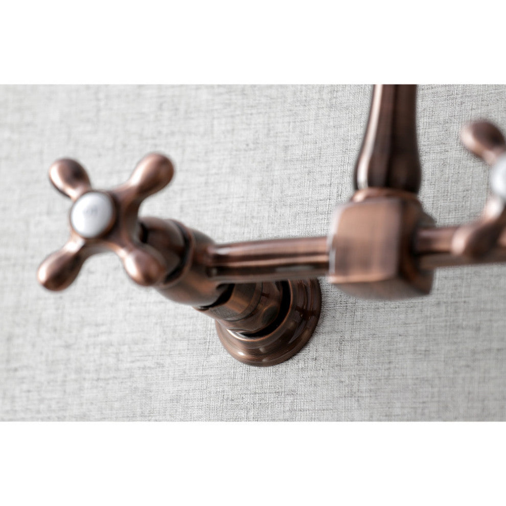 KS124AXAC Heritage Wall Mount Bridge Kitchen Faucet, Antique Copper
