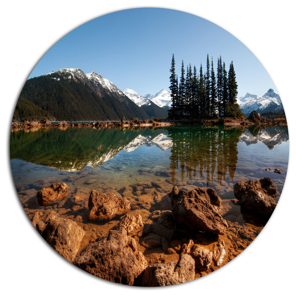 Beautiful Clear Lake With Pine Trees, Landscape Disc Metal Artwork, 11"