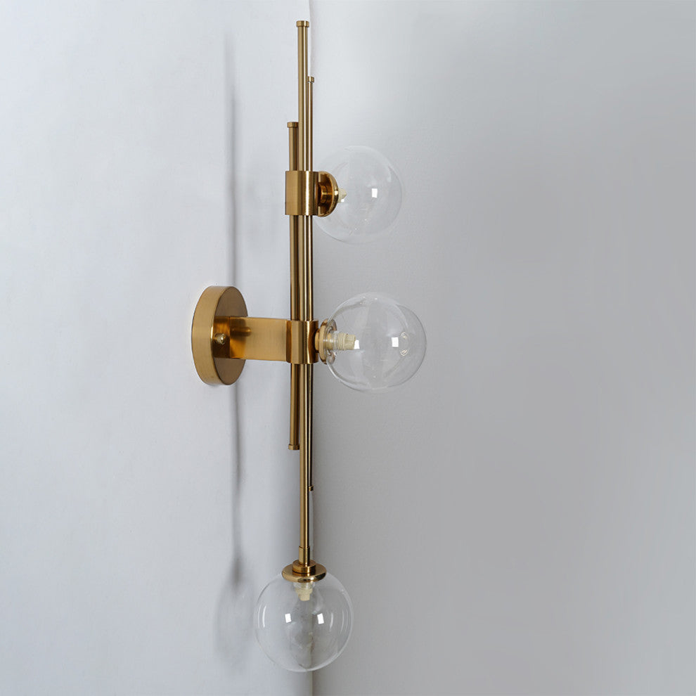 Modern Gold 3-Light Decorative Clear Glass Indoor Globe Wall Sconce