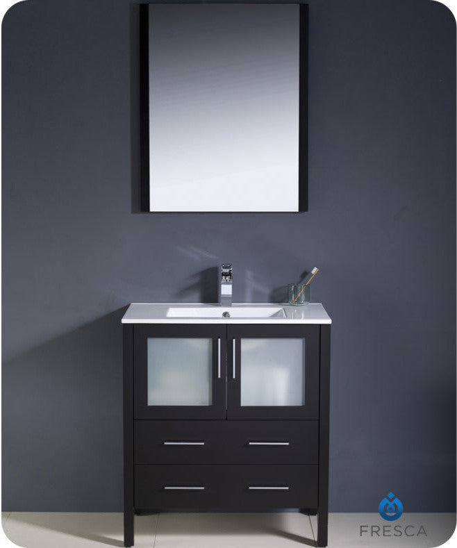 Torino 30" Espresso Modern Bathroom Vanity With Integrated Sink, FFT9131CH