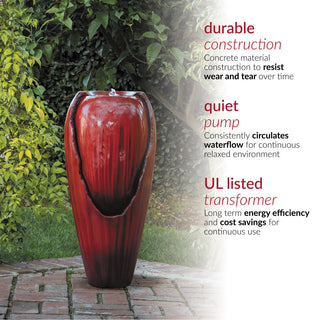 33" Tall Water Jar Fountain with LED Light, Red